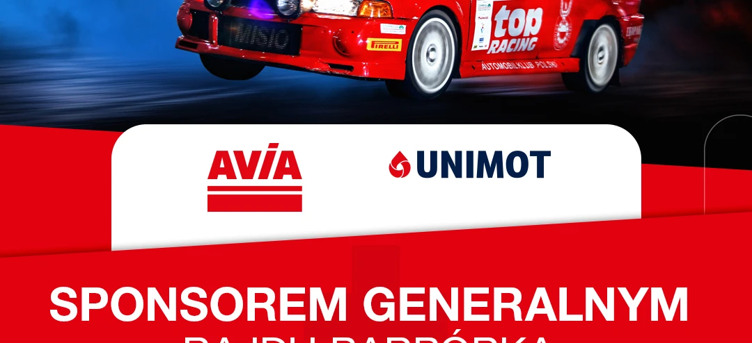 Reklama na 61. Rajd Barbórka 2023 z samochodami ustawionymi do wyścigu. Wydarzenie sponsorowane przez MISIO, IRELLI i AVİA. Entuzjaści wyścigów samochodowych i fani motorsportu będą mogli cieszyć się tym wydarzeniem Mistrzostw Świata w Rajdach.