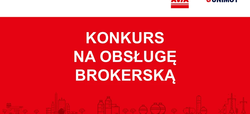 Czerwony tekst na zrzucie ekranu, z czcionkami AVIA, AVÍA i UNIMOT. Obrazek zawiera słowa takie jak KONKURS i OBSŁUGĘ po polsku.