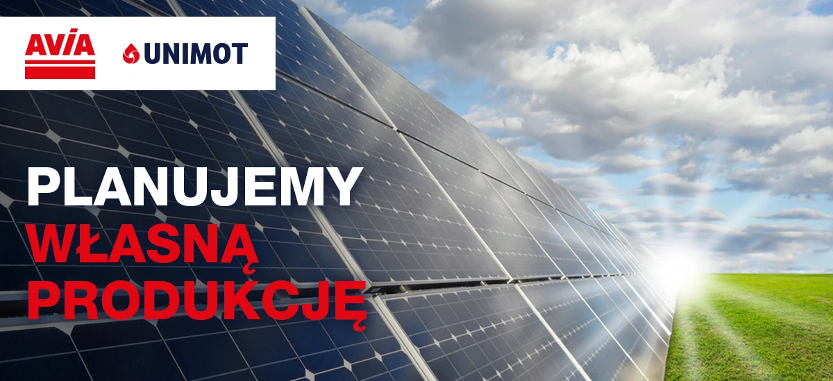 Panele słoneczne i turbina wiatrowa na farmie energii odnawialnej z marką AVİA UNIMOT. Planujemy własną produkcję.