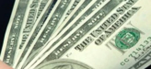 Zbliżenie na banknot dolara z misternymi wzorami. Obsługa pieniędzy, oszczędzanie i koncepcja waluty. Ograniczenie 125 znaków.