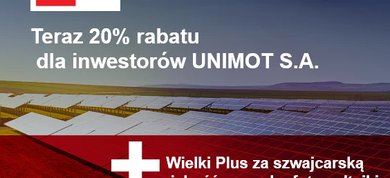 Zniżka 20% dla inwestorów UNIMOT S.A. na panele AVİA Solar. Szwajcarskie rozwiązania energii słonecznej najwyższej jakości w Polsce. #EnergiaSłoneczna #EnergiaOdnawialna #Zniżka