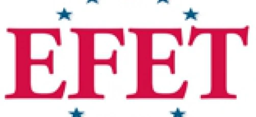 Logo EFET, Europejska Federacja Handlowców Energii, reprezentująca handel i regulację energii w Europie.