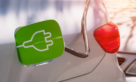 Symbol ładowania samochodu elektrycznego na drzwiach samochodu podkowy z symbolami euro wskazującymi koszt ładowania.