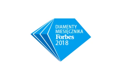 Logo Forbes Media LLC przedstawiające trójkąt symbolizujący naukę, DIAMENTY MIESIĘCZNIKA 2018.