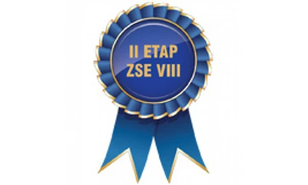 Logo z emblematem języka polskiego II ETAP ZSE VIII, nagroda za projektowanie graficzne symbolu z elegancką czcionką i etykietą graficzną.