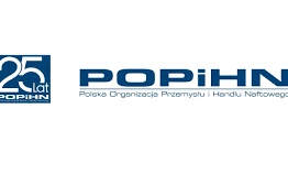 Projekt graficzny przedstawiający logo POPIHN, polskiej organizacji związanej z branżą naftową i przemysłem, ze szczególnym naciskiem na grafikę i design. 25 w pogrubionym druku.
