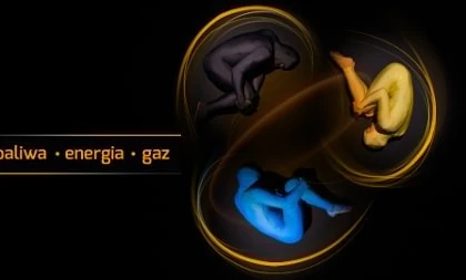 Animowany projekt graficzny prezentujący paliwa i energia gazową. Kolorowe grafiki podkreślają ważność tych elementów w języku polskim.