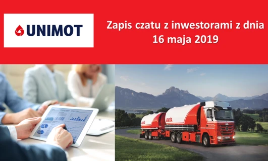 Transkrypt rozmowy z inwestorami z dnia 16 maja 2019 r. z logo UNIMOT. Wzmiankowane Mercedes-Benz, SD Eibar, Uniwersytet Nove de Julho.
